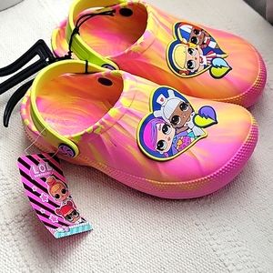 NWT L.O.L. Croc Style Sandals Neon Pink Yellow Size 13
